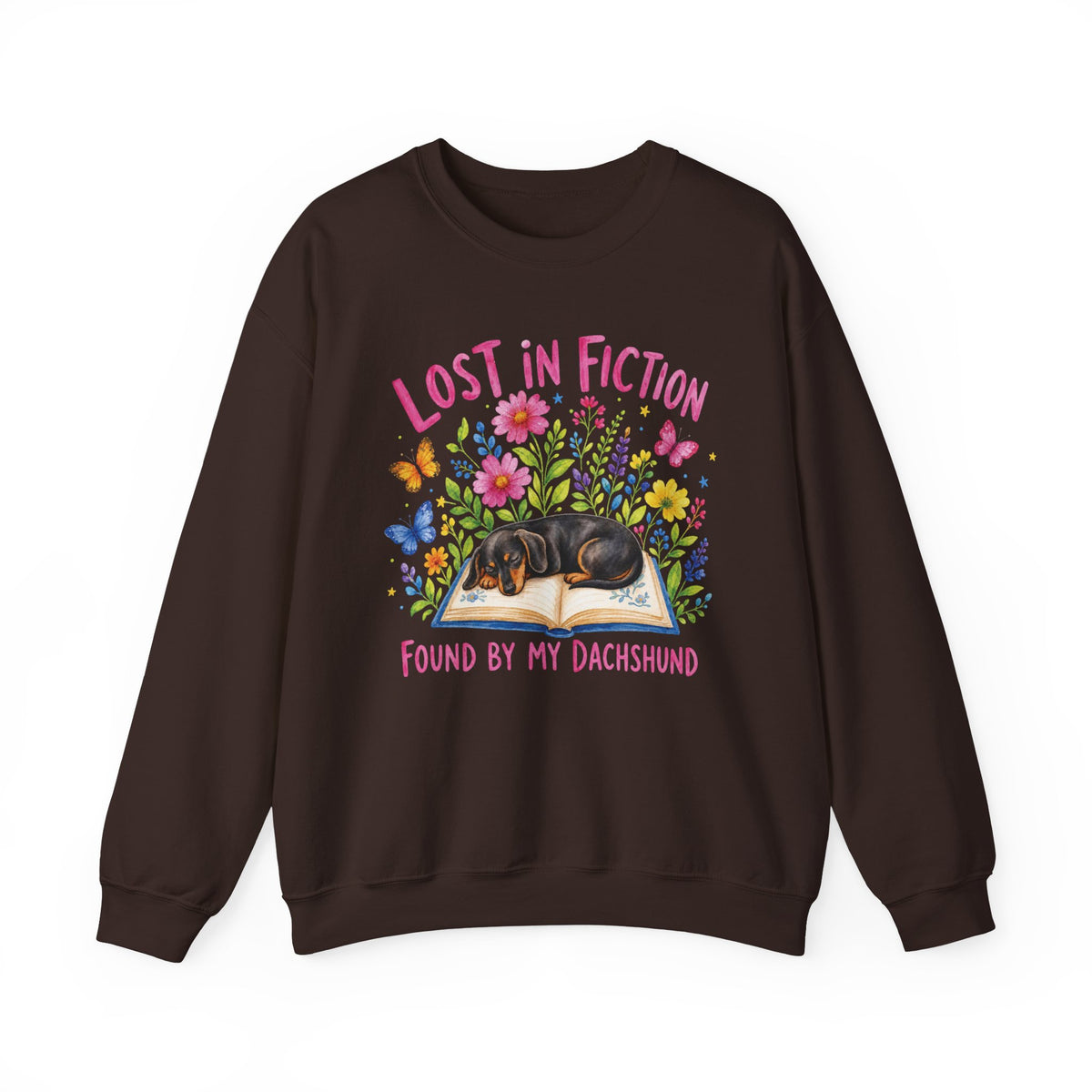 Dark Chocolate Gildan 18000 unisex crewneck sweatshirt, front product mockup.