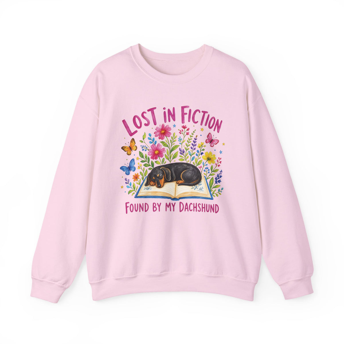 Light Pink Gildan 18000 unisex crewneck sweatshirt, front product mockup.