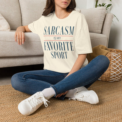 Lifestyle mockup of the Sarcasm Is My Favorite Sport Gildan 64000 T-shirt.